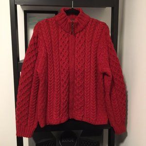 Inis Crafts Red Cardigan - Full-Zip - 100% Merino Wool